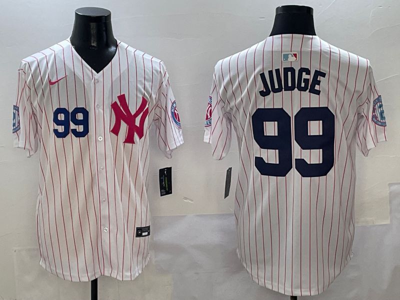 Men New York Yankees #99 Judge White Stripe Jointly Name Nike 2025 MLB Jersey style 2